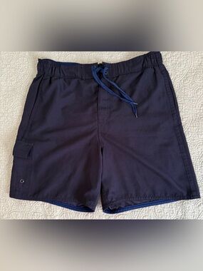 Men's Navy Blue Swim Trunks with Drawstring Waist